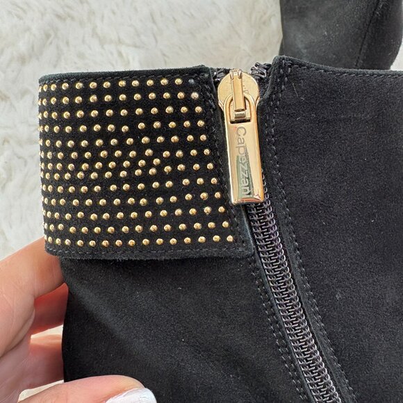 Capezzani Black Suede Ankle Booties With Gold Studding Size 37 - Picture 7 of 12